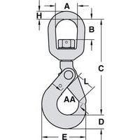 A = Nuttige breedteB = Nuttige hoogteC = Totale hoogteD =  Haak hoogteE = Totale nuttigeH = Ø AA = Haak  Ø L = Opening 