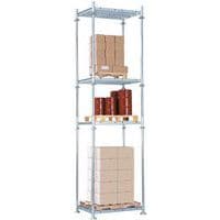 configuratie van een Manurack-stelling met, van onder naar boven:- 1 stelling Manurack (1 legbord + 4 poten)- 4 steunpoten van 2100 mm hoog (optioneel)- 1 stelling Manurack (1 legbord + 4 poten)- 