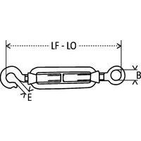 Haak en oogLF - LO = Min. lengte - Max. lengteB = Ø oogE = haakopening