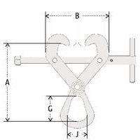 A = hoogte min./max. B = breedte min./max. G = bruikbare ringhoogte J = bruikbare ringbreedte