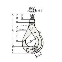 A = Totale hoogteD = Haak ØE = Haak hoogteF = OpeningG = DikteS = Lengte schroefdraadT = Ø