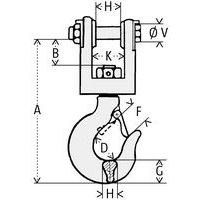 A = Totale hoogteB = Nuttige hoogteD = Haak  ØF = Opening G = Haak hoogteH = Nuttige breedteV=  Ø