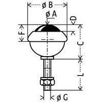 - Ø A: kogel Ø- Ø B: Ø totaal- C: totale hoogte- D: overschrijding van de kogel- F: totale overschrijding- Ø G: uitboring- L: bevestiging lengte