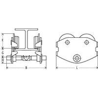 B = totale breedte L = totale diepte E + G + H = totale hoogte