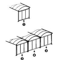 achterwanden- achterwand voor 1 enkele module (1)- achterwand voor 3 of meer modules: 2 achterwanden voor aan het uiteinde (2 & 3) + 1 achterwand in het midden (4)