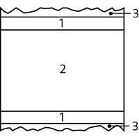 Verticale doorsnede van de schokwerende steun Gripsol®.(1) zelfklevende laag(2) schokdemper(3) beschermende folie van de tape. Het rubber heeft het vermogen om de trillingsenergie om te zetten in w