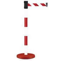 Stalen paal met band op sokkel, Gebruiksomgeving: Binnen, Band kleur: Rood/wit, Band lengte: 2 m