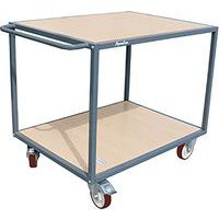 Stalen plateauwagen met 2 houten plateaus, Zwenkwiel Ø: 150 mm, Max. belasting: 500 kg, Totale hoogte: 960 mm