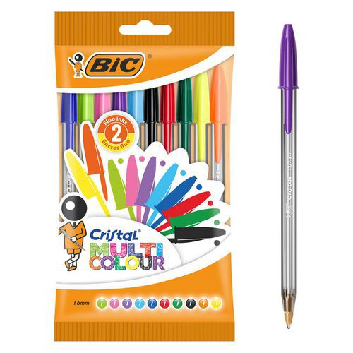 Balpen Cristal Multicolour brede punt assortiment - BIC