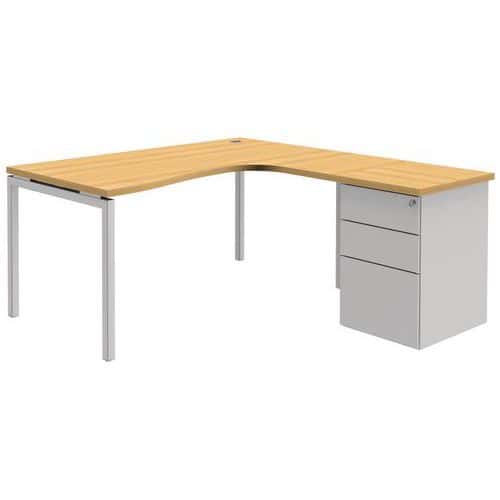 Compact bureau met ladeblok Open - Beuken/wit