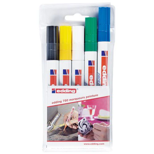 Etui met 5 watervaste markers - Edding 750