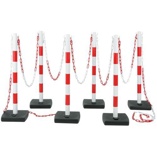 Paal met ketting: set met 6 poten + ketting - Pvc - Op sokkel