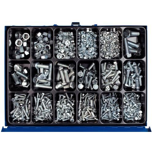litteken Array Rusteloos Assortimentsdoos zeskanttapbouten met volledig schroefdraad en  zeskantmoeren - 950 stuks | Manutan