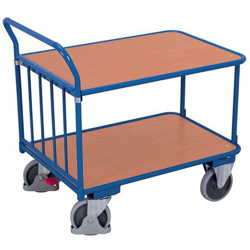 Ergonomische wagen met 2 houten plateaus - Verticale duwbeugel - Draagvermogen 400 kg