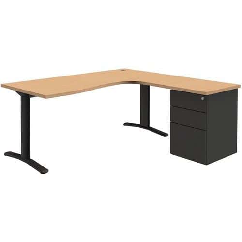 Bureau compact Pure met ladeblok - Eiken/donkergrijs - Vast onderstel