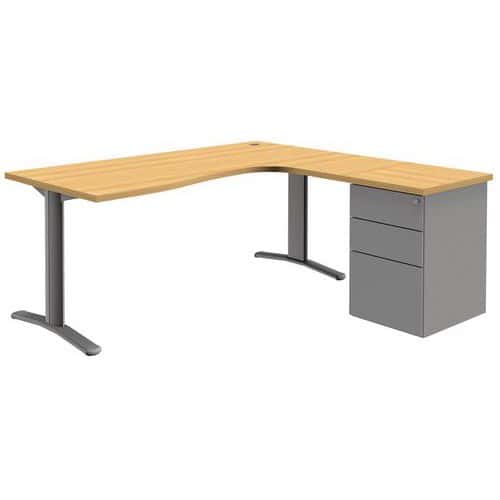 Bureau compact Pure met ladeblok - Vast onderstel - Beuken/aluminium