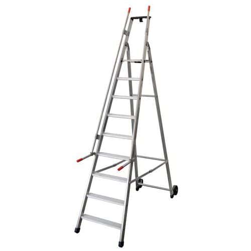 Trapladder met veiligheidsleuning en wielen - 5 tot 9 treden