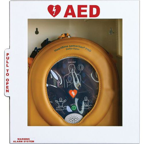 Witte stalen AED-kast met alarm - HeartSine