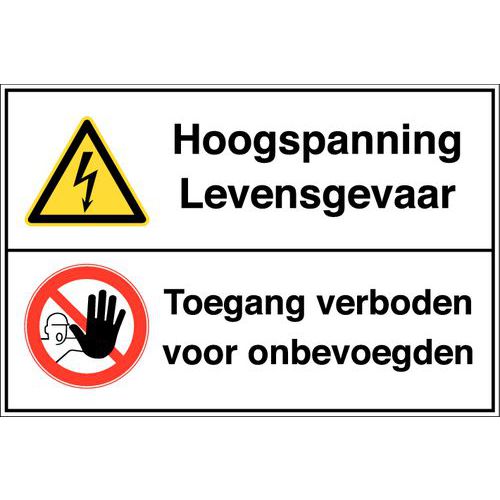 Gecombineerd waarschuwingsbord - Hoogspanning levensgevaar - Zelfklevend