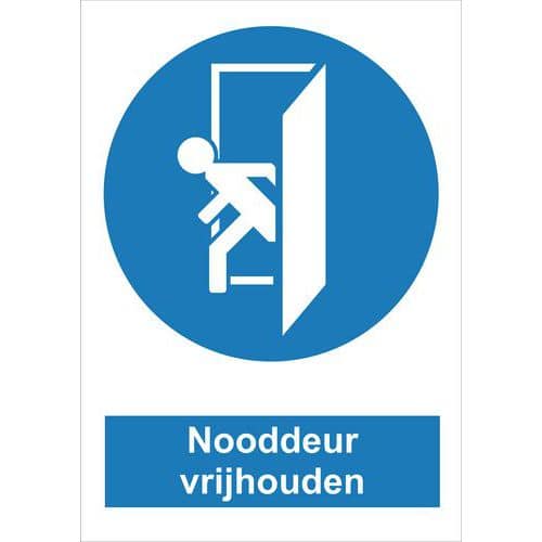 Gebodsbord - Nooddeur vrijhouden - Zelfklevend