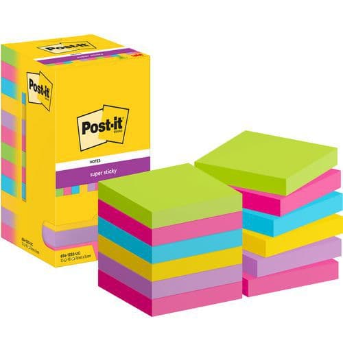 Memo Post-it® Super Sticky 76x76 mm 12 blokken assorti