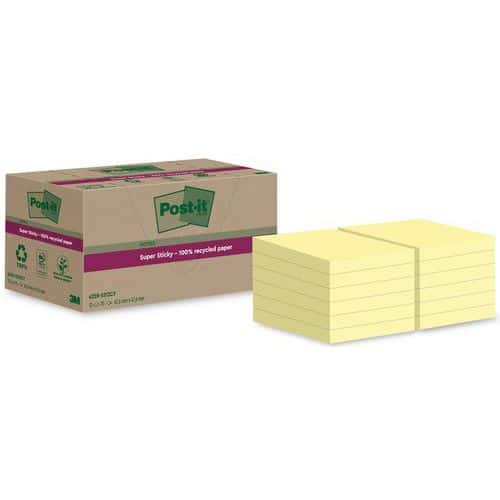 Memo Super Sticky gerecycled 47,6x47,6 mm 12 blokken geel