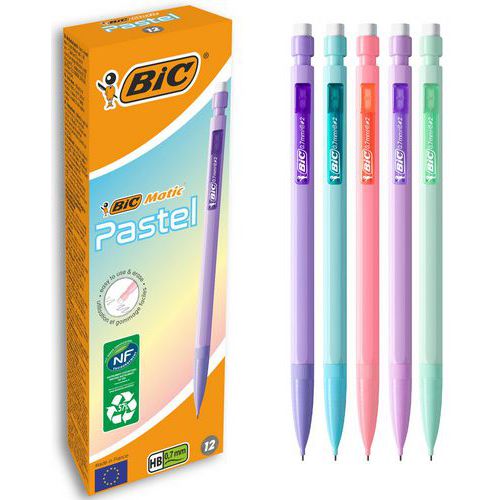 Set van 12 vulpotloden BIC Matic 0,7 mm schacht pastel assorti - BIC