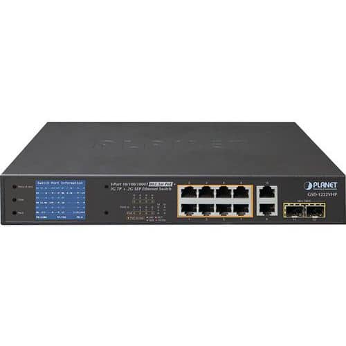 Planet switch lcd 10P gigabit 8 PoE+ 120W & 2 SFP