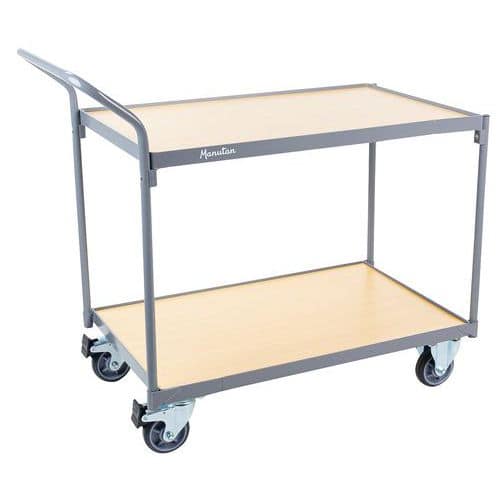 Plateauwagen 2 houten plateaus - Draagvermogen 250 kg - Verticale stang - Manutan Expert