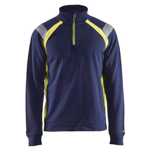 Sweatshirt halve rits High Vis lange mouw 3432 - marineblauw/fluo geel