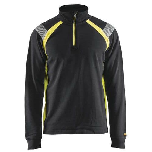 Sweatshirt halve rits High Vis lange mouw 3432 - zwart/fluo geel