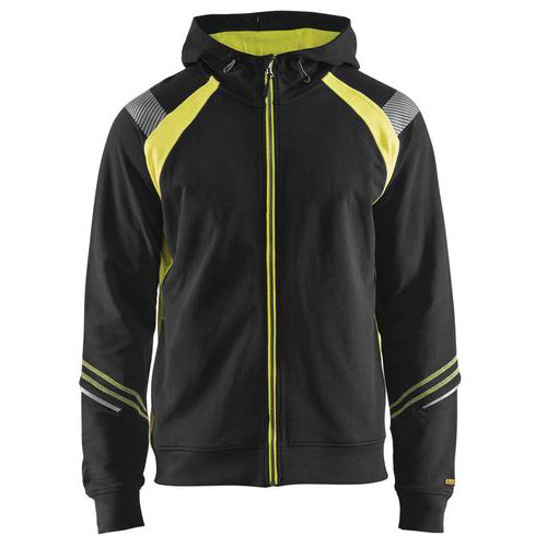 Sweatshirt hooded hele rits Hight Vis 3433 - zwart/fluo geel