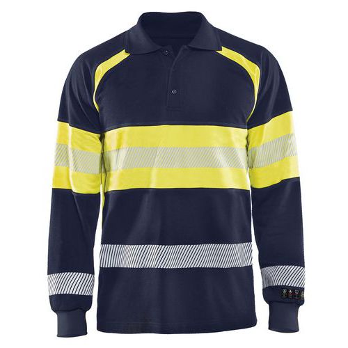 Polo lange mouw Multinorm Piqué High Vis 3438 - marineblauw/fluo geel