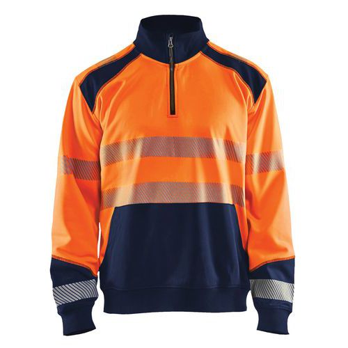 Sweatshirt halve rits High Vis 3556 - geel/marineblauw