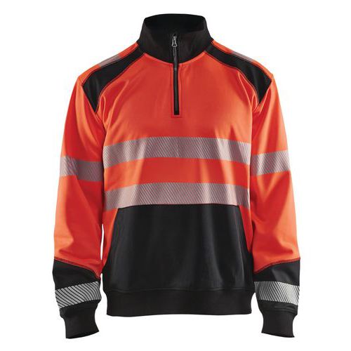 Sweatshirt halve rits High Vis 3556 - rood/zwart