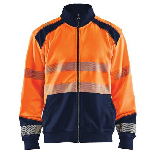 Sweatshirt hele rits High Vis 3558 - oranje/marineblauw