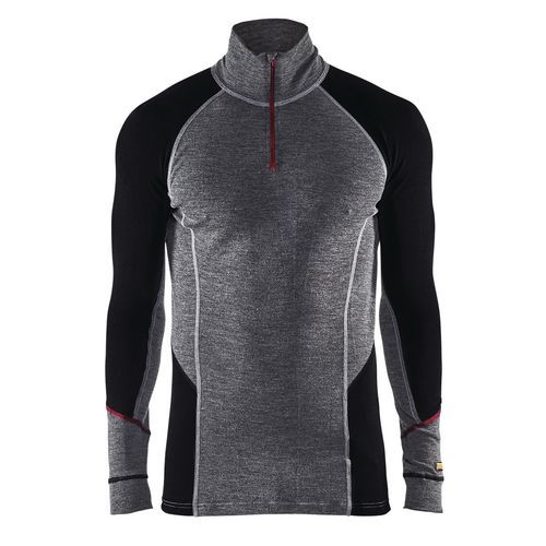 Onderhemd zip-neck XWARM, 100% Merino 4699 - grijs/zwart