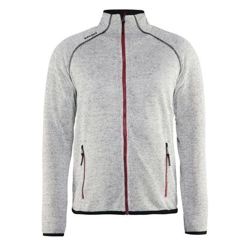 Vest Gebreid 4942 - grjs gemeleerd/rood