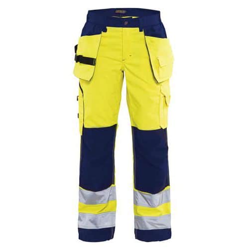 Werkbroek Dames High Vis met spijkerzak 7156 - geel/marineblauw