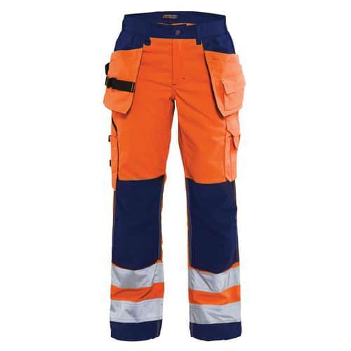 Werkbroek Dames High Vis met spijkerzak 7156 - oranje/marineblauw