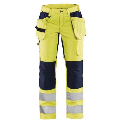 Werkbroek Dames High Vis met stretch 7163 - Geel/Marineblauw