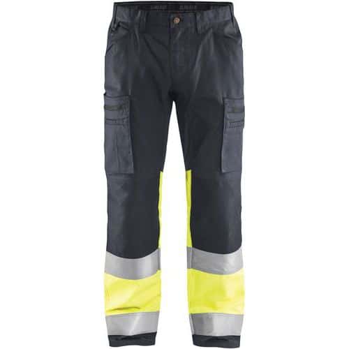 Werkbroek stretch hoge zichtbaarheid marineblauw/fluorescerend geel