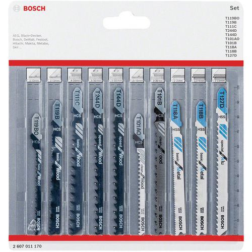 Set van 10 bladen voor hout en metaal JSB 83 - 92 - 100 mm - Bosch