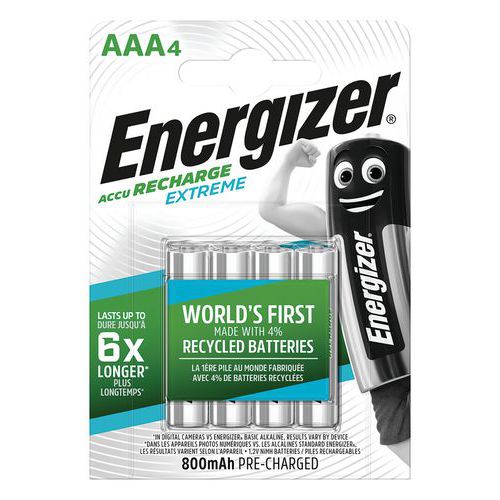 Oplaadbare batterij, gerecycled Extreme - AAA/LR03 - Set van 4 - Energizer