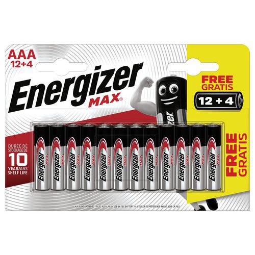 Batterij Max AAA/LR03 - Set van 12 + 4 - Energizer