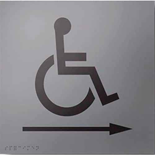 Bord picto rolstoel pijl rechts in relief en braille