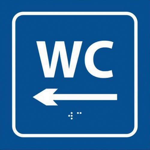 Wc-bord verhoogd in braille met pijl naar links