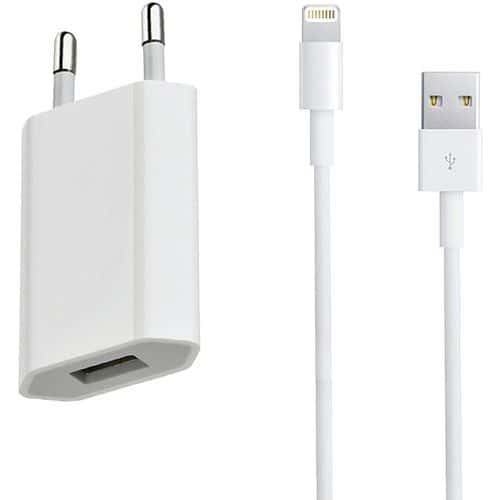 Netstroomlader met USB-ingang + compatibele kabel voor iPhone 5 - wit- Moxie