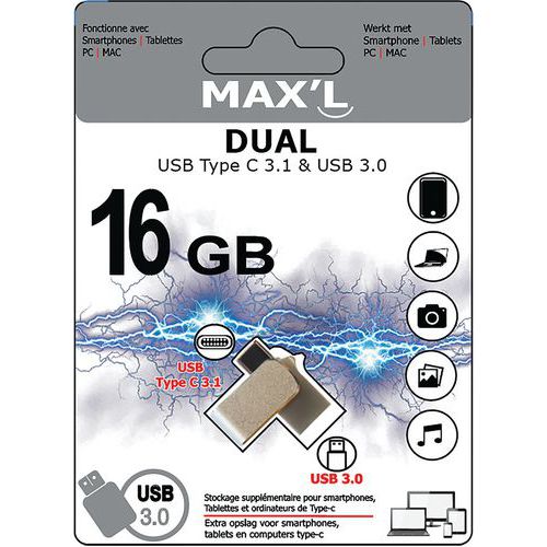 DUAL USB Type-C 3.1 naar USB 3.0-sleutel - MAX'L