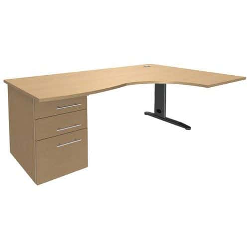 Bureau Asymmetrisch 180 cm metalen L-poot + ladeblok Quatuor - Manutan Expert